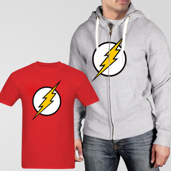Grey Fleece Zipper Hoodie With Flash T-Shirt