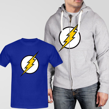 Grey Fleece Zipper Hoodie With Flash T-Shirt