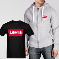 Grey Fleece Zipper Hoodie With Levis T-Shirt