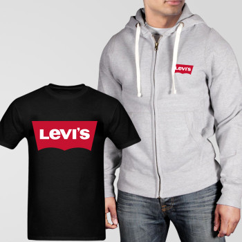 Grey Fleece Zipper Hoodie With Levis T-Shirt