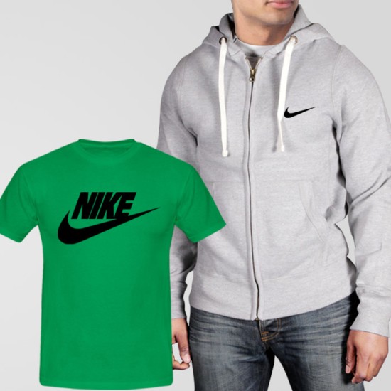 Grey Fleece Zipper Hoodie With Nike T-Shirt