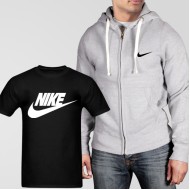 Grey Fleece Zipper Hoodie With Nike T-Shirt