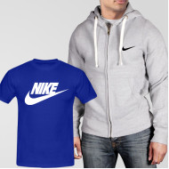 Grey Fleece Zipper Hoodie With Nike T-Shirt