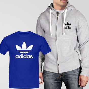 Grey Fleece Zipper Hoodie With Adidas T-Shirt