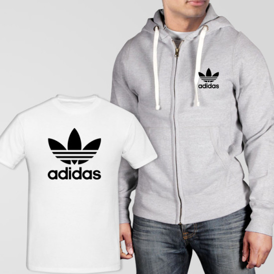 Grey Fleece Zipper Hoodie With Adidas T-Shirt Grey Fleece Zipper Hoodie With Adidas T-Shirt