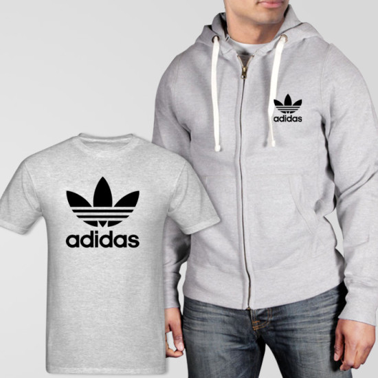 Grey Fleece Zipper Hoodie With Adidas T-Shirt Grey Fleece Zipper Hoodie With Adidas T-Shirt