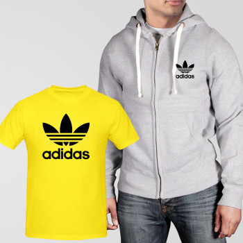 Grey Fleece Zipper Hoodie With Adidas T-Shirt