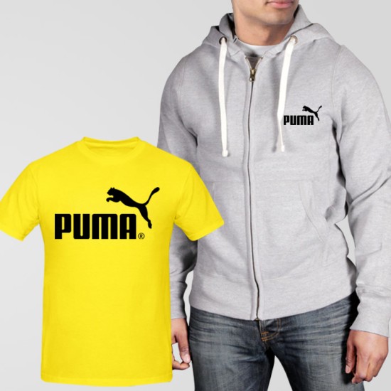 Grey Fleece Zipper Hoodie With Puma T-Shirt