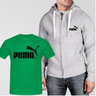 Grey Fleece Zipper Hoodie With Puma T-Shirt