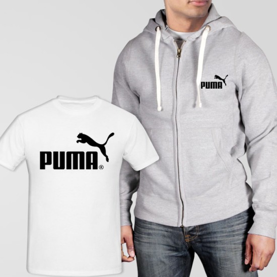 Grey Fleece Zipper Hoodie With Puma T-Shirt