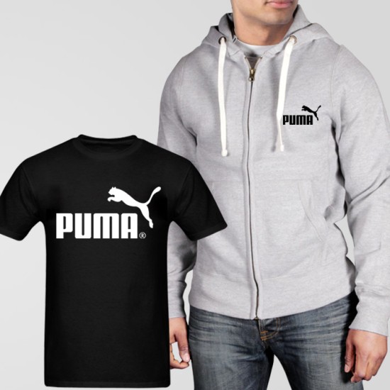 Grey Fleece Zipper Hoodie With Puma T-Shirt