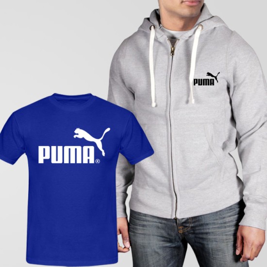 Grey Fleece Zipper Hoodie With Puma T-Shirt