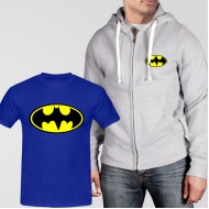 Grey Fleece Zipper Hoodie With Bat Man T-Shirt