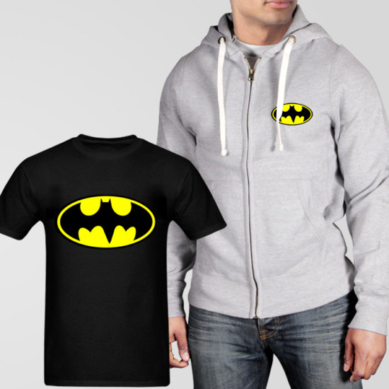 Grey Fleece Zipper Hoodie With Bat Man T-Shirt Grey Fleece Zipper Hoodie With Bat Man T-Shirt