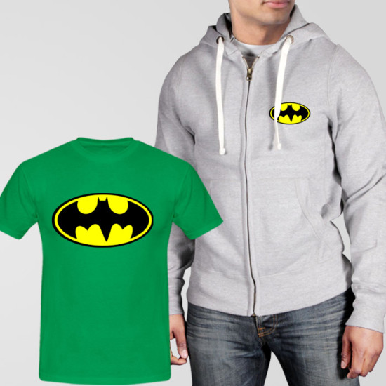 Grey Fleece Zipper Hoodie With Bat Man T-Shirt Grey Fleece Zipper Hoodie With Bat Man T-Shirt
