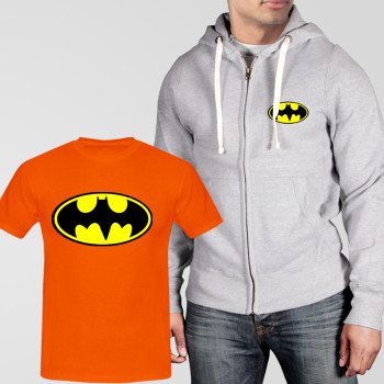 Grey Fleece Zipper Hoodie With Bat Man T-Shirt