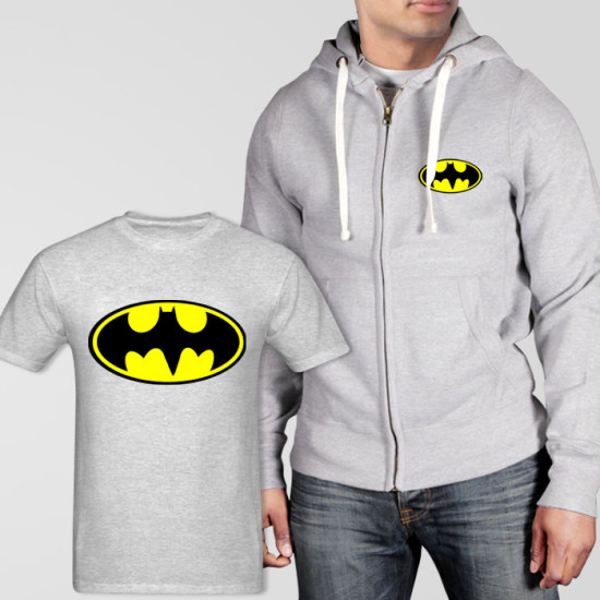 Grey Fleece Zipper Hoodie With Bat Man T-Shirt Grey Fleece Zipper Hoodie With Bat Man T-Shirt