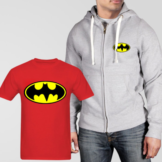 Grey Fleece Zipper Hoodie With Bat Man T-Shirt Grey Fleece Zipper Hoodie With Bat Man T-Shirt
