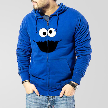 Blue Fleece Cookie Monster Zipper Hoodie