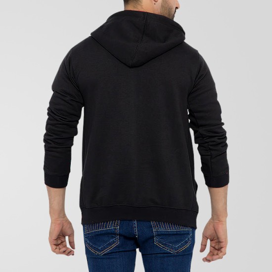 Black Fleece Stylish Zipper Hoodie With Red Contrast