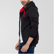 Black Fleece Stylish Zipper Hoodie With Red Contrast