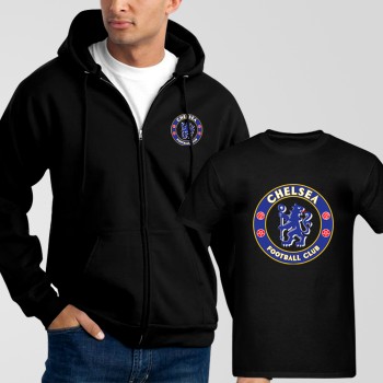 Black Fleece Zipper Hoodie With Chelsea T-Shirt