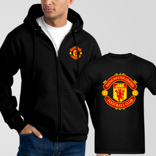 Black Fleece Zipper Hoodie With Manchester United T-Shirt Black Fleece Zipper Hoodie With Manchester United T-Shirt