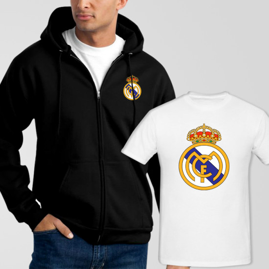 Black Fleece Zipper Hoodie With Real Madrid T-Shirt Black Fleece Zipper Hoodie With Real Madrid T-Shirt
