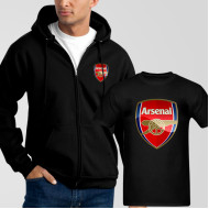 Black Fleece Zipper Hoodie With Arsenal T-Shirt