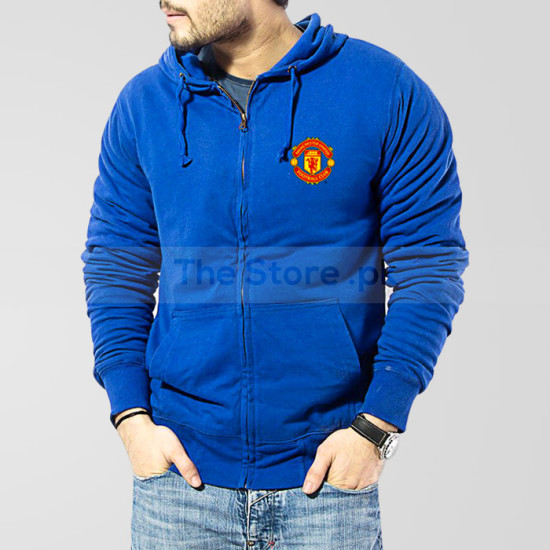 Blue Fleece Manchester United Zipper Hoodie