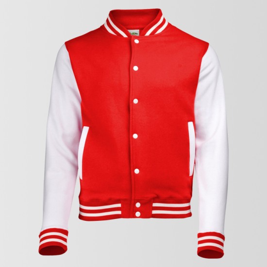 Red Baseball Jacket with White Sleeves