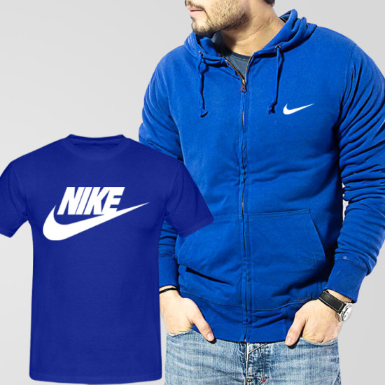 Blue Fleece Zipper Hoodie With Nike T-Shirt Blue Fleece Zipper Hoodie With Nike T-Shirt