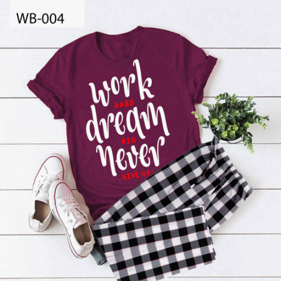 Purple Work Dream Printed T-Shirt & Check Pajama For Women's