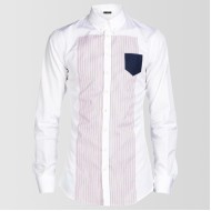 White Egyptian Cotton Shirt with Blue Pocket