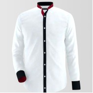 White Egyptian Cotton Plain Shirt With Black Placket