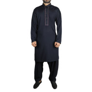 Navy Blue Men's Embroidered Kurta Shalwar