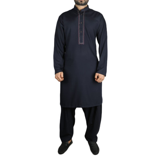 Navy Blue Men's Embroidered Kurta Shalwar
