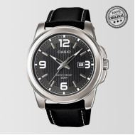 Grey Dial Black Leather Strap Mens Watch