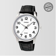 White Dial Black Leather Strap Mens Watch