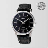 Black Dial Black Leather Strap Mens Watch