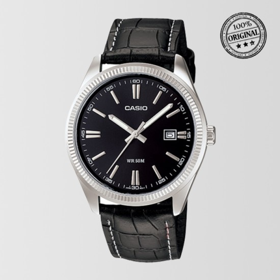 Black Leather Black Dial Strap Mens Watch