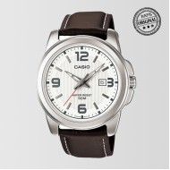 White Dial Brown Leather Strap Mens Watch