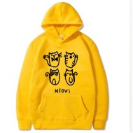 Meow Yellow Pullover Hoodies For Girls