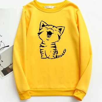 Meow Logo Yellow Fleece Sweatshirt For Girls