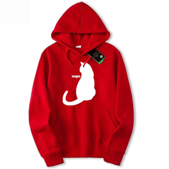 NopeCat Red Pullover Hoodie For Women's NopeCat Red Pullover Hoodie For Women's