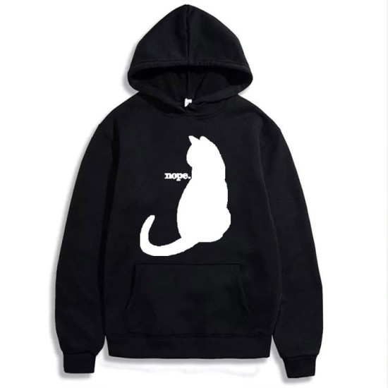 NopeCat Logo Black Fleece Hoodie For Ladies