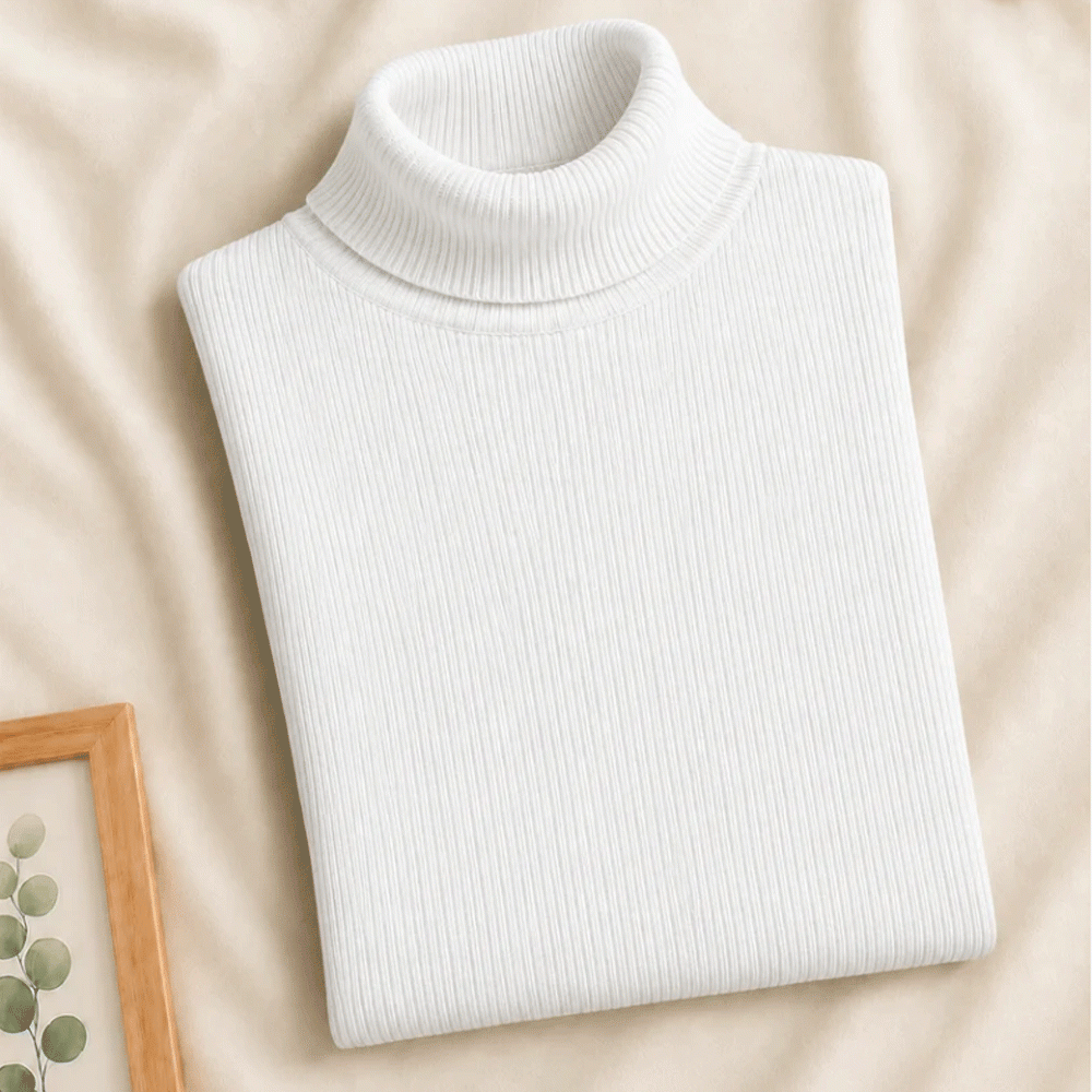 Women's Ribbed Turtleneck Pullover Sweater – White