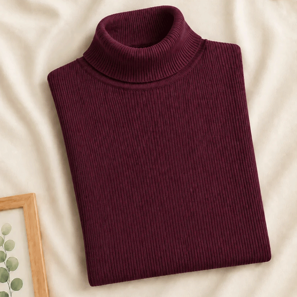 Women's Ribbed High-Neck Jumper – Maroon