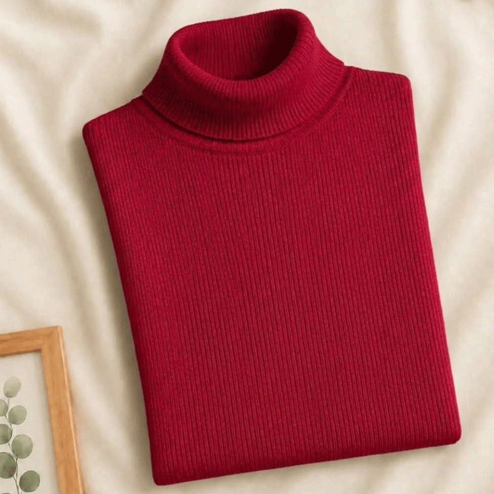 Women's Ribbed High-Neck Jumper – Red