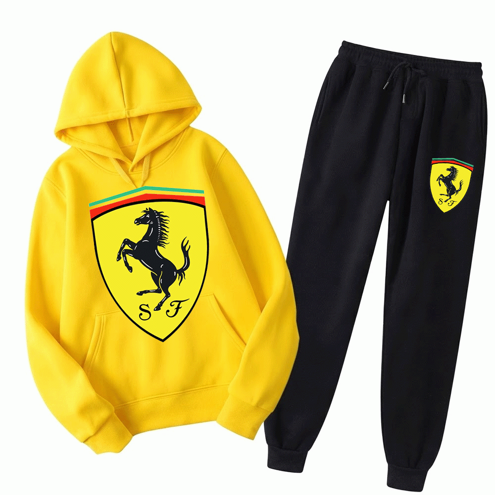 Men's Racing Shield Horse Graphic Fleece Tracksuit Set